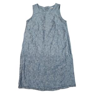 Sonoma Women Sleeveless Chambray Blue Linen Midi Shift Dress Minimalist Small